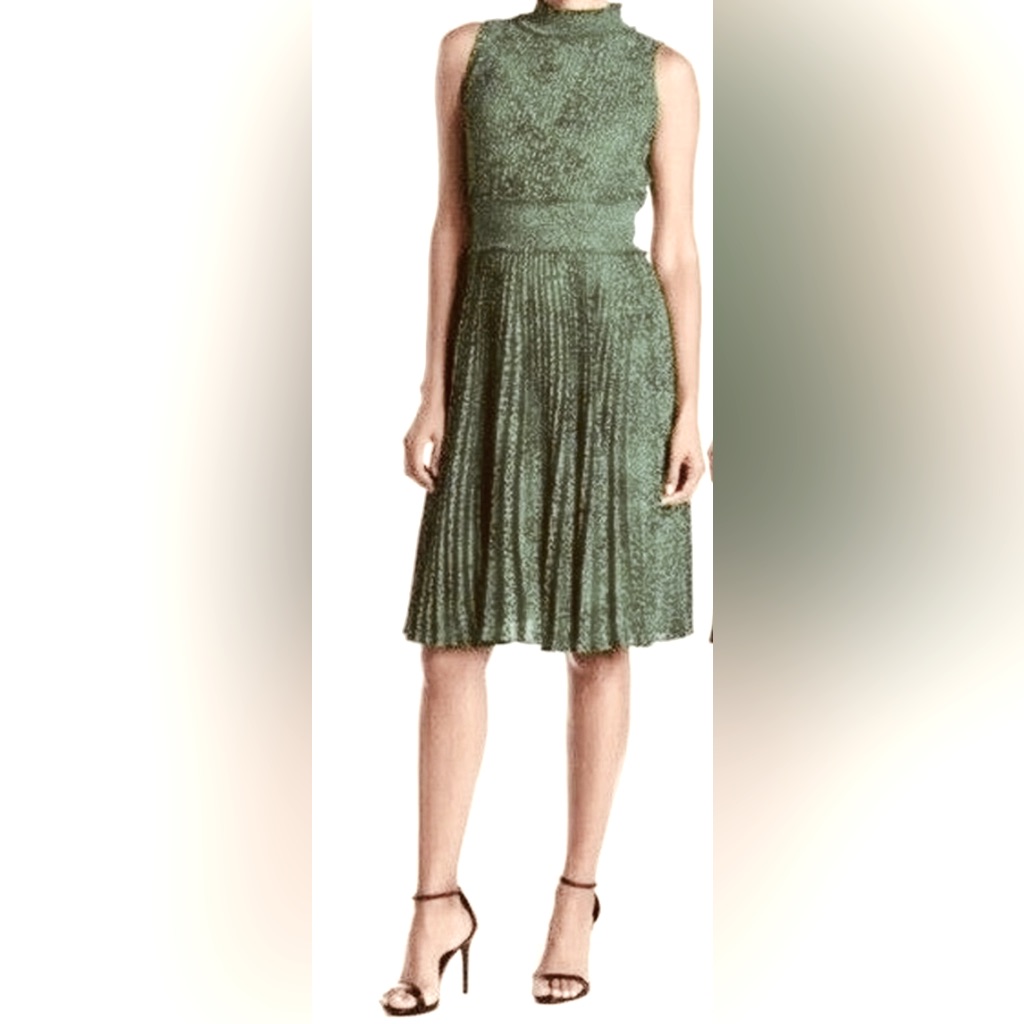 Nanette Lepore Olive Leopard Animal Print Smocked Neck Sleeveless Midi Dress